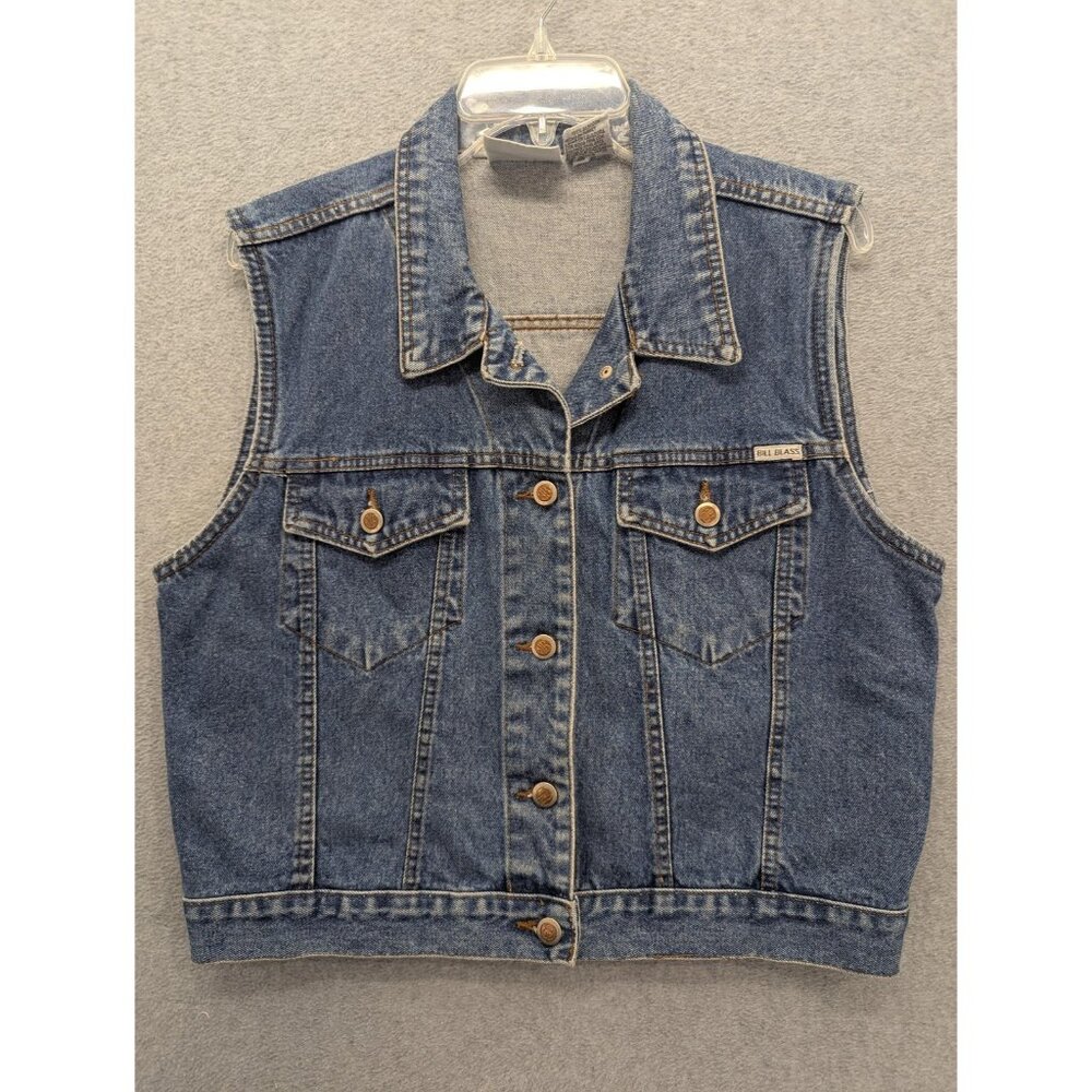 Bill Blass Vest Womens Large Blue Denim Jean Button Front Collared Pockets